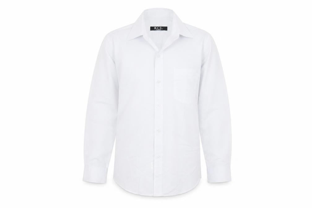 Front view of KCL London girls’ white basic button-up, size 11-12, years