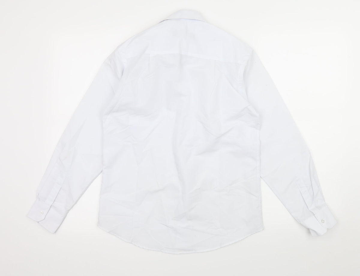 Back view of KCL London girls’ white basic button-up, size 11-12, years