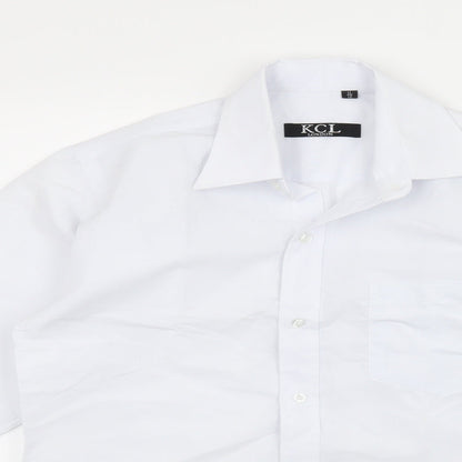 Close-up detail of KCL London girls’ white basic button-up, size 11-12, years