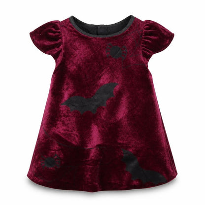Front view of Smiffys girls’ purple a-line, size 6-9, months - bats