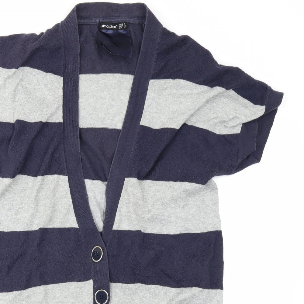 Atmosphere Womens Blue Striped Knit Cardigan Jumper Size 16