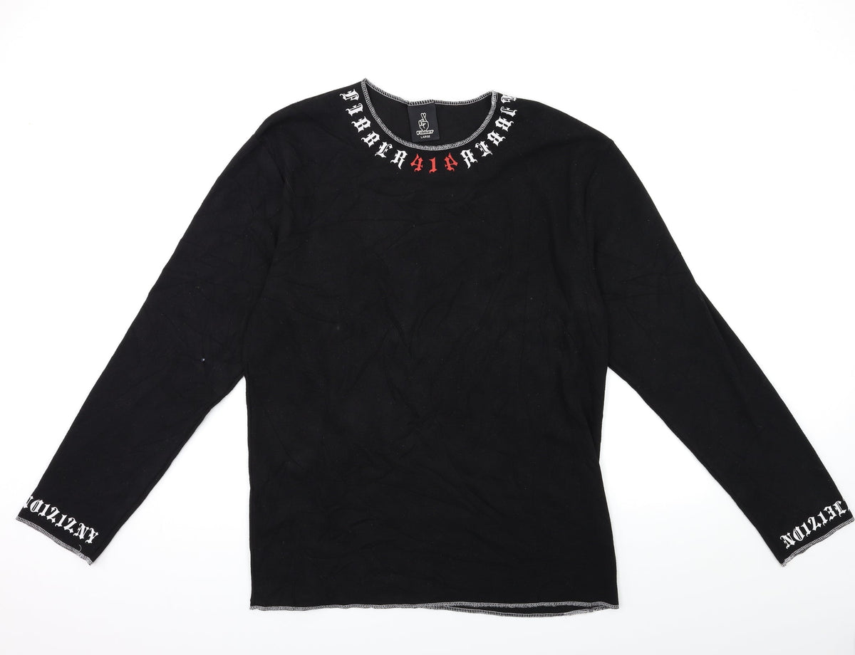 fibber Womens Black  Knit Pullover Jumper Size L