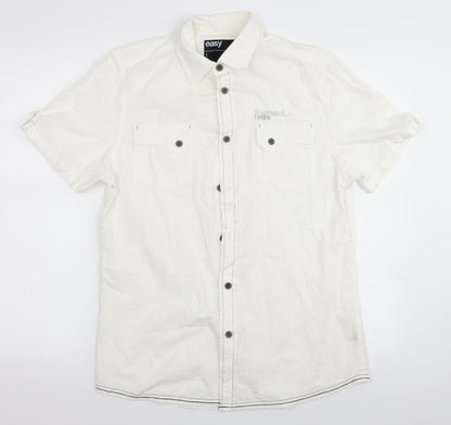 Mens UK Size M Easy White  Button-Up Short Sleeve Casual Shirt