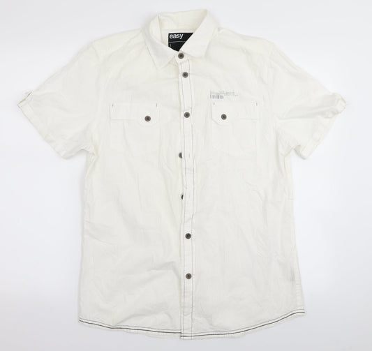 Mens UK Size M Easy White  Button-Up Short Sleeve Casual Shirt