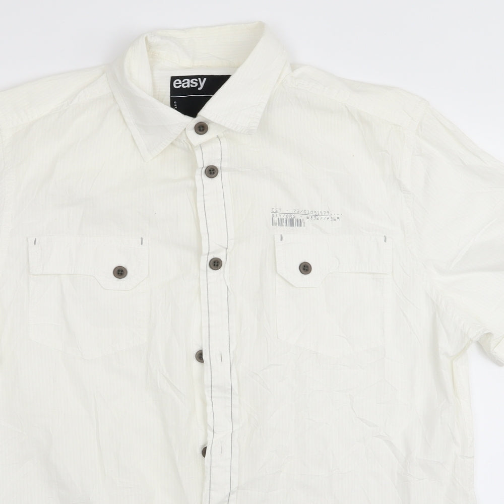 Mens UK Size M Easy White  Button-Up Short Sleeve Casual Shirt