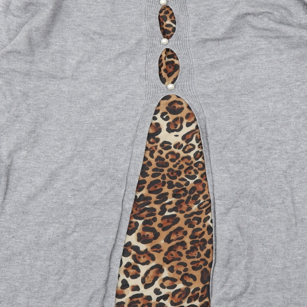 MISSLADY Womens Grey Animal Print  Pullover Jumper Size XL
