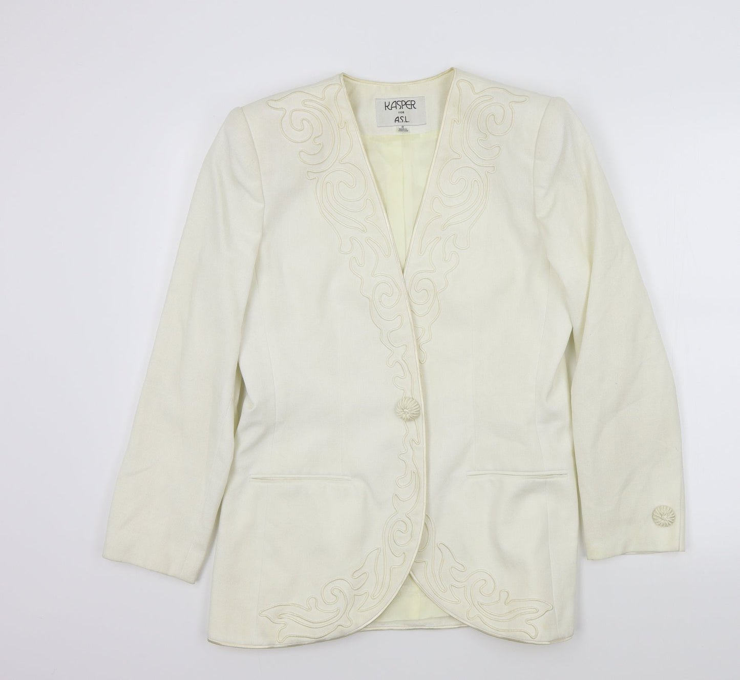 Kasper Womens Beige Colourblock  Jacket Blazer Size 8  - Embroidered
