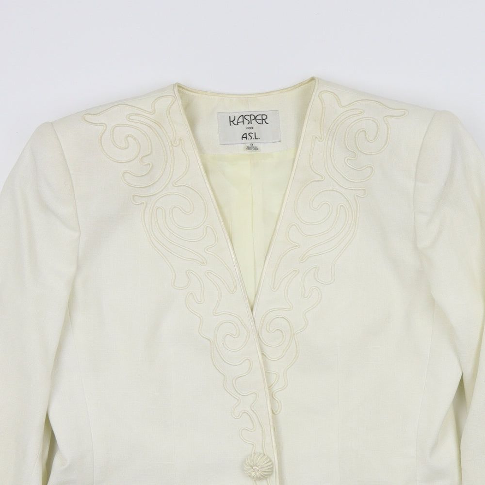 Kasper Womens Beige Colourblock  Jacket Blazer Size 8  - Embroidered