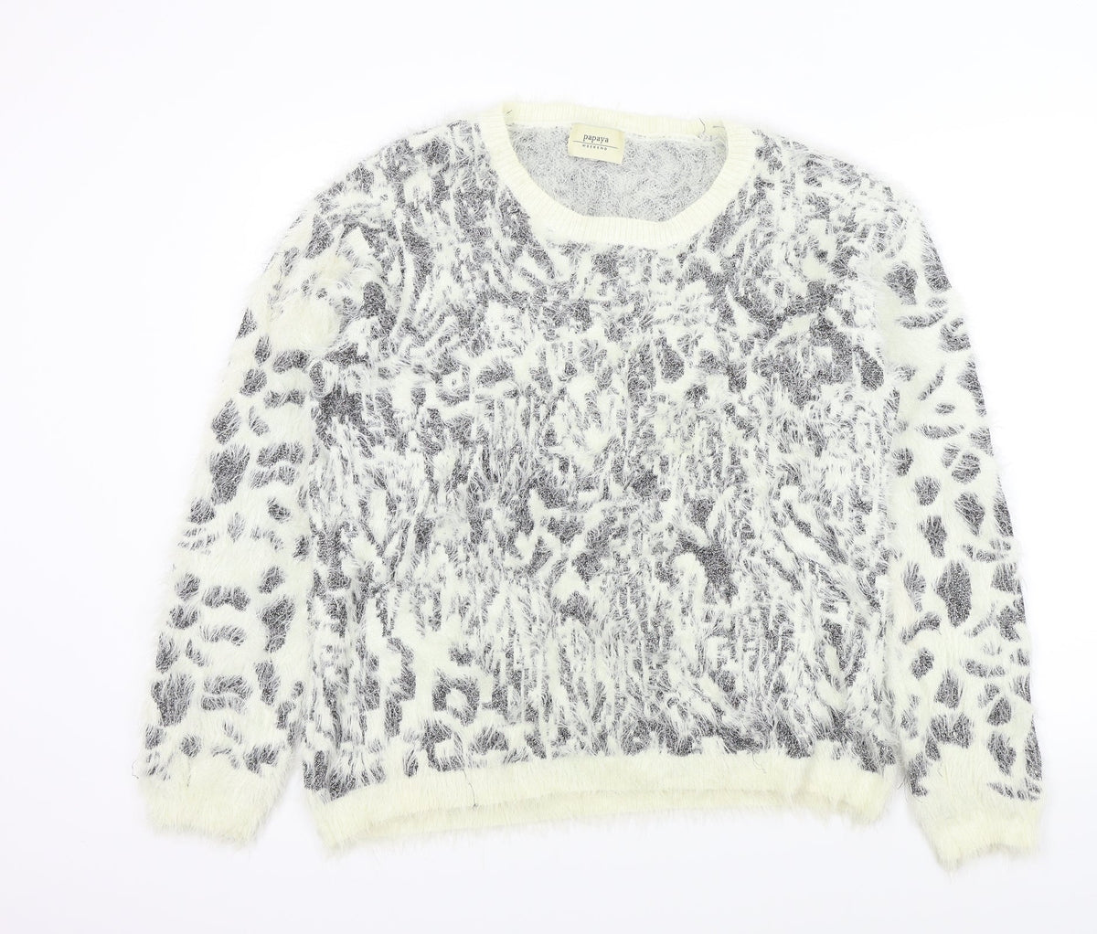 Additional front view of Papaya women’s beige geometric jumper, size UK 18