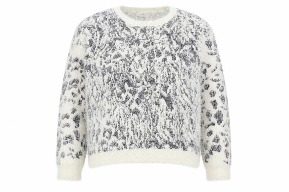 Front view of Papaya women’s beige geometric jumper, size UK 18