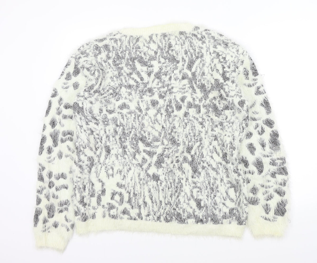 Back view of Papaya women’s beige geometric jumper, size UK 18