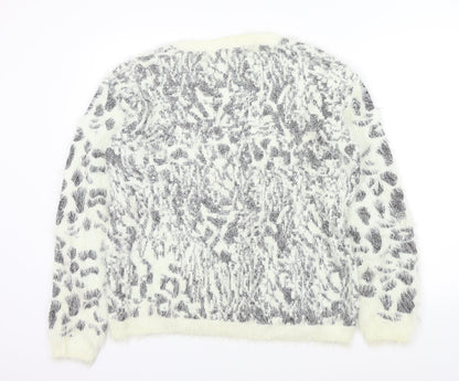 Back view of Papaya women’s beige geometric jumper, size UK 18