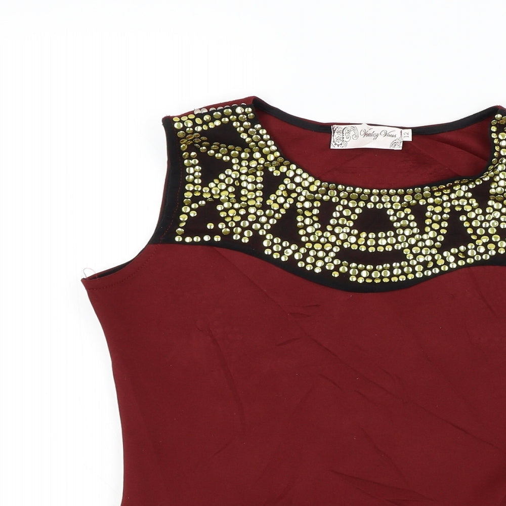Womens UK Size 12 Vouley Vous Red Basic T-Shirt