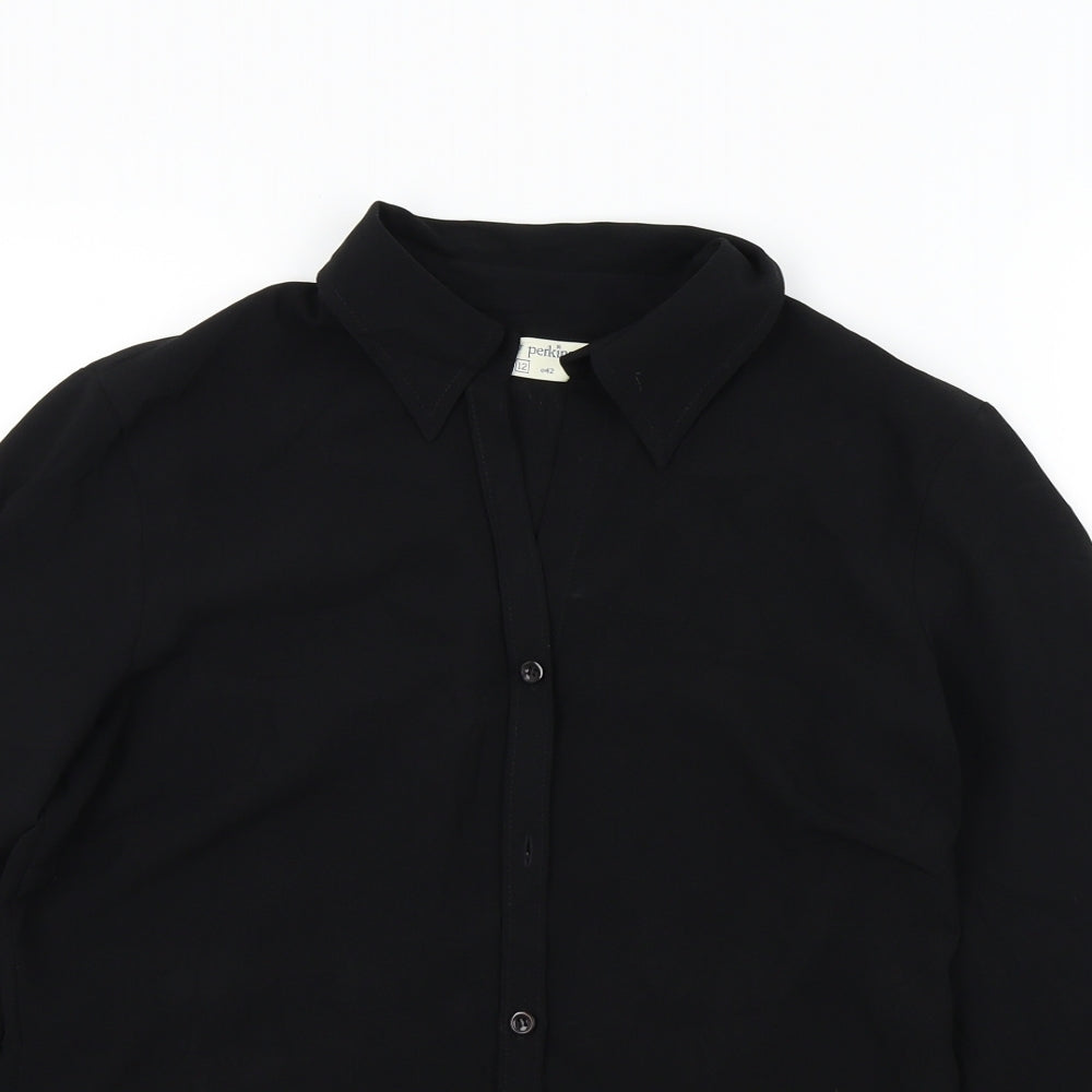 Womens UK Size 12 Dorothy Perkins Black Basic Button-Up