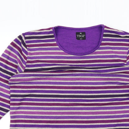 TIGI Womens Purple Striped  Pullover Jumper Size 10