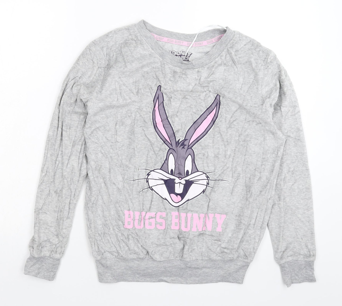 Primark Womens Grey Solid Fleece Top Pyjama Top Size 8  - Looney Tunes