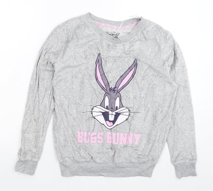 Primark Womens Grey Solid Fleece Top Pyjama Top Size 8  - Looney Tunes
