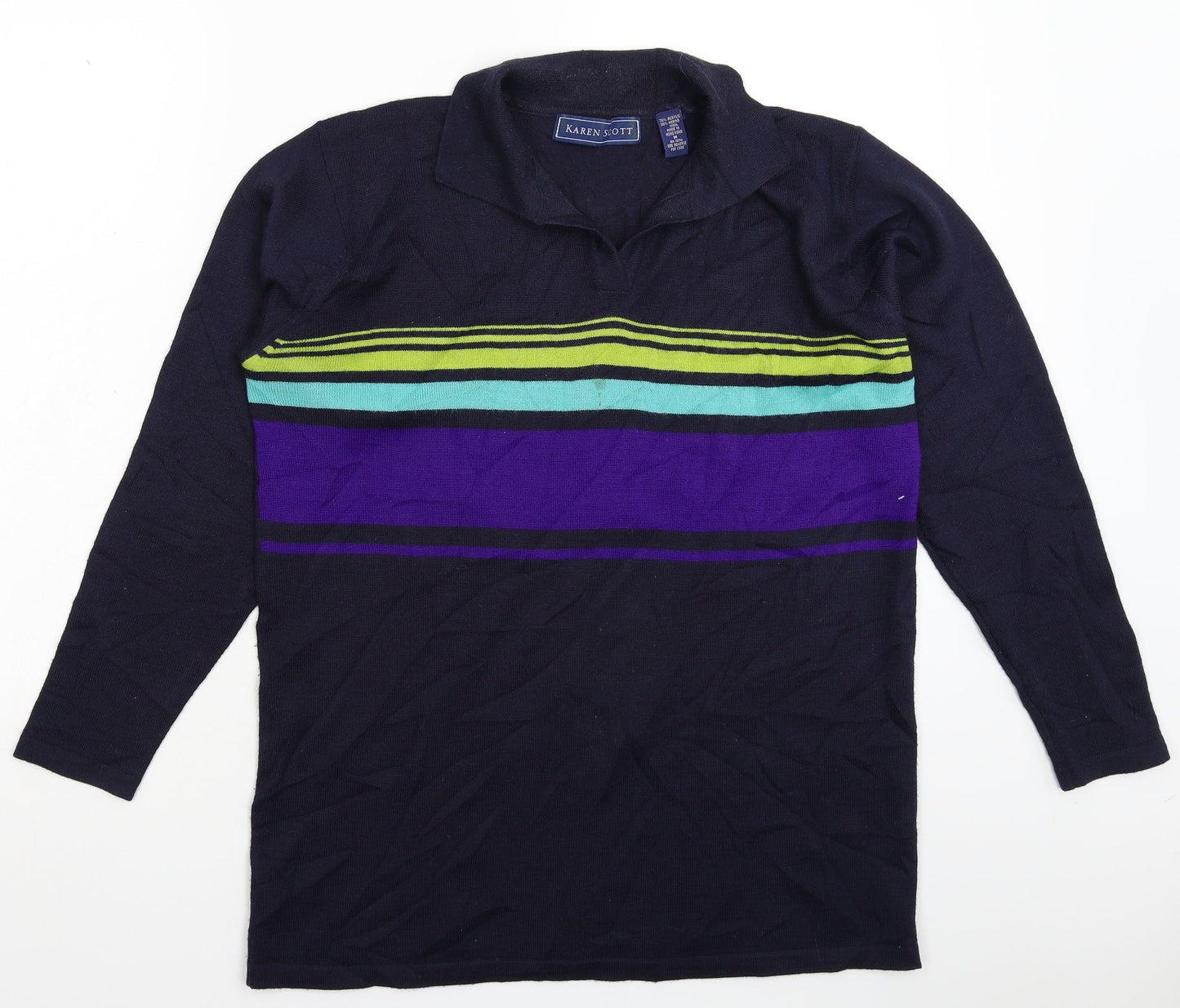 Karen Scott Mens Blue Striped Knit Pullover Jumper Size M