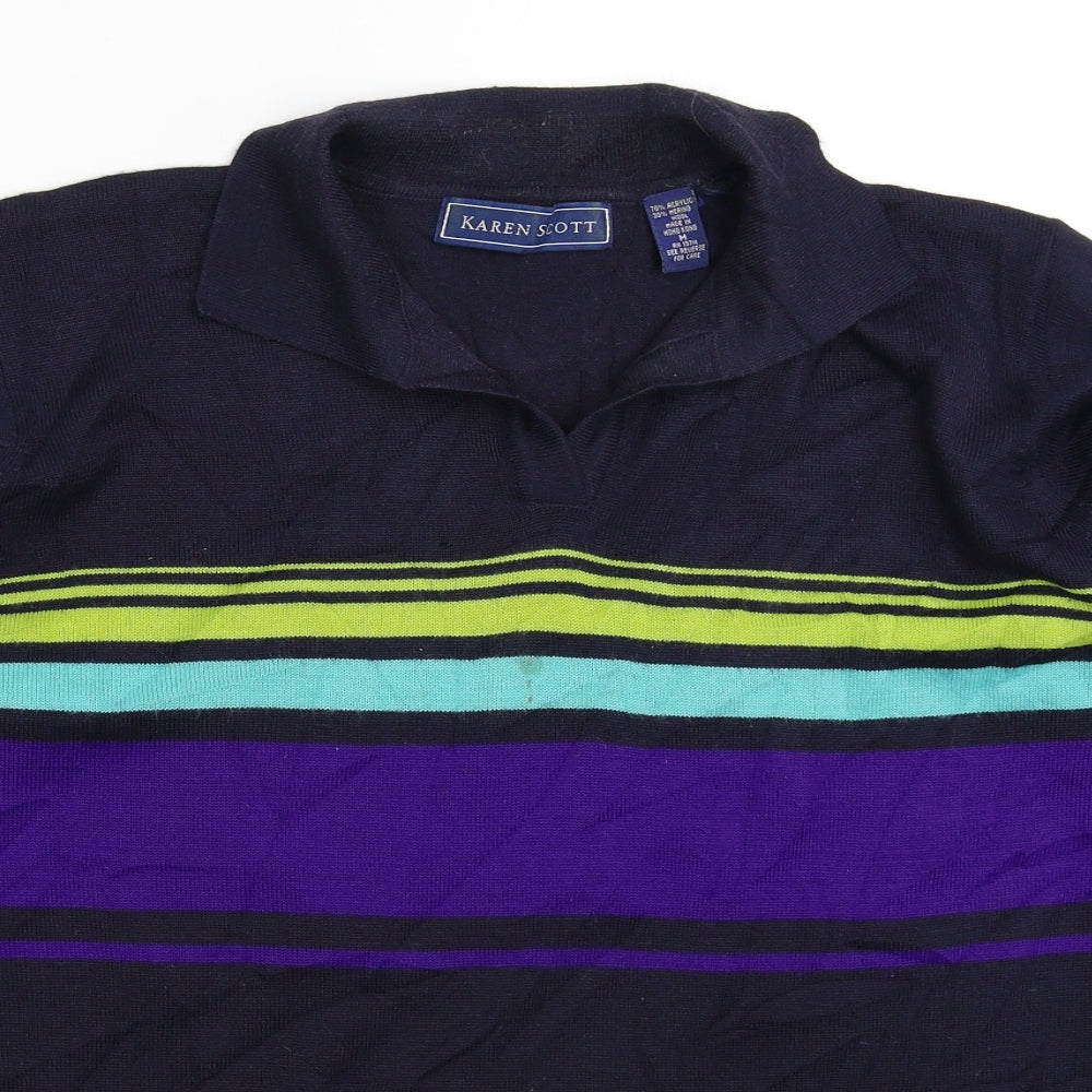 Karen Scott Mens Blue Striped Knit Pullover Jumper Size M