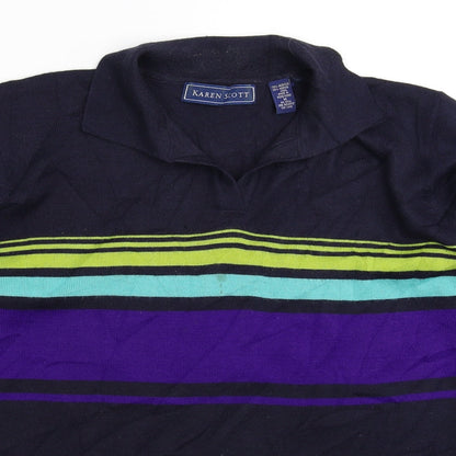 Karen Scott Mens Blue Striped Knit Pullover Jumper Size M