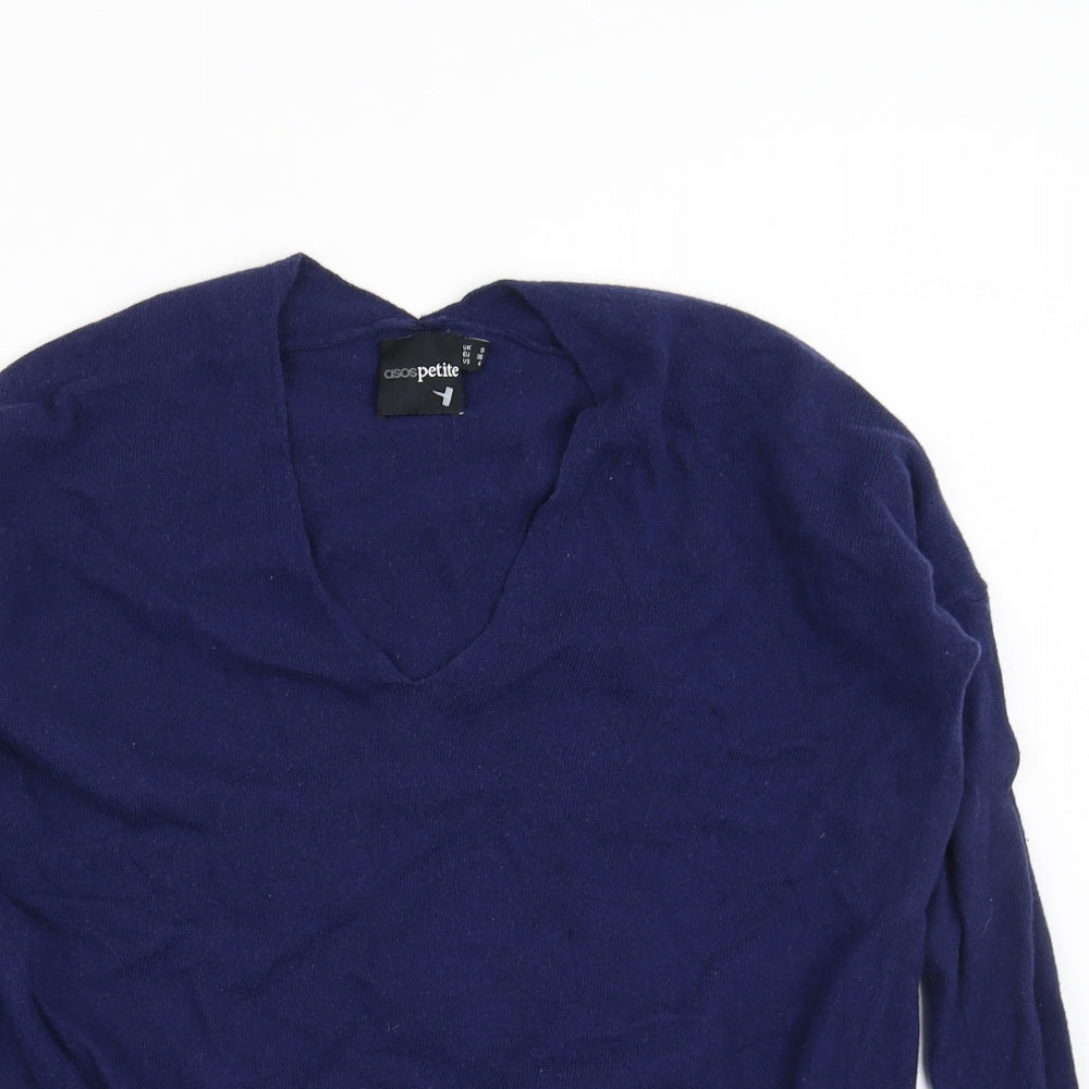 Close-up detail of ASOS women’s blue jumper, size UK 8