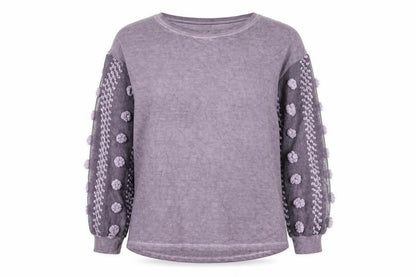 Dantelle Womens Purple   Pullover Sweatshirt Size L  - Sheer Sleeves