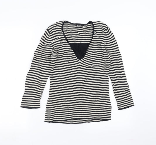 PLANET Womens Black Striped  Pullover Jumper Size XS
