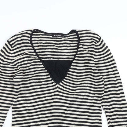 PLANET Womens Black Striped  Pullover Jumper Size XS