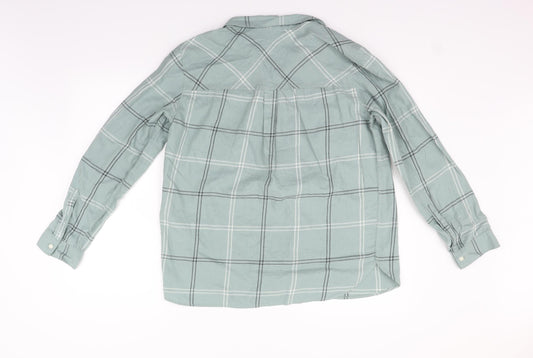 Mens UK Size 14 Divided Green  Button-Up Long Sleeve Casual Shirt