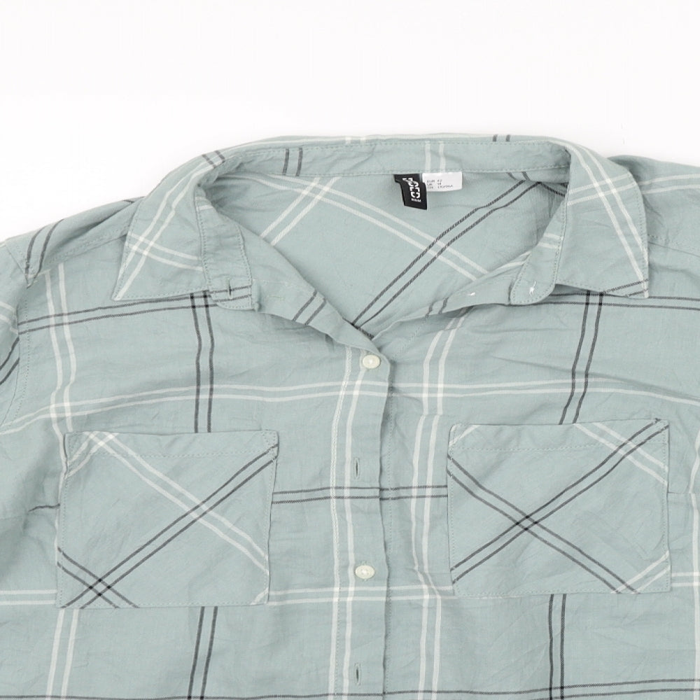 Mens UK Size 14 Divided Green  Button-Up Long Sleeve Casual Shirt