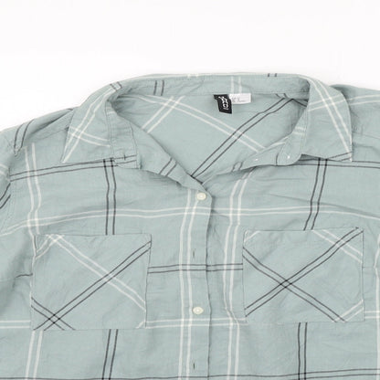 Mens UK Size 14 Divided Green  Button-Up Long Sleeve Casual Shirt