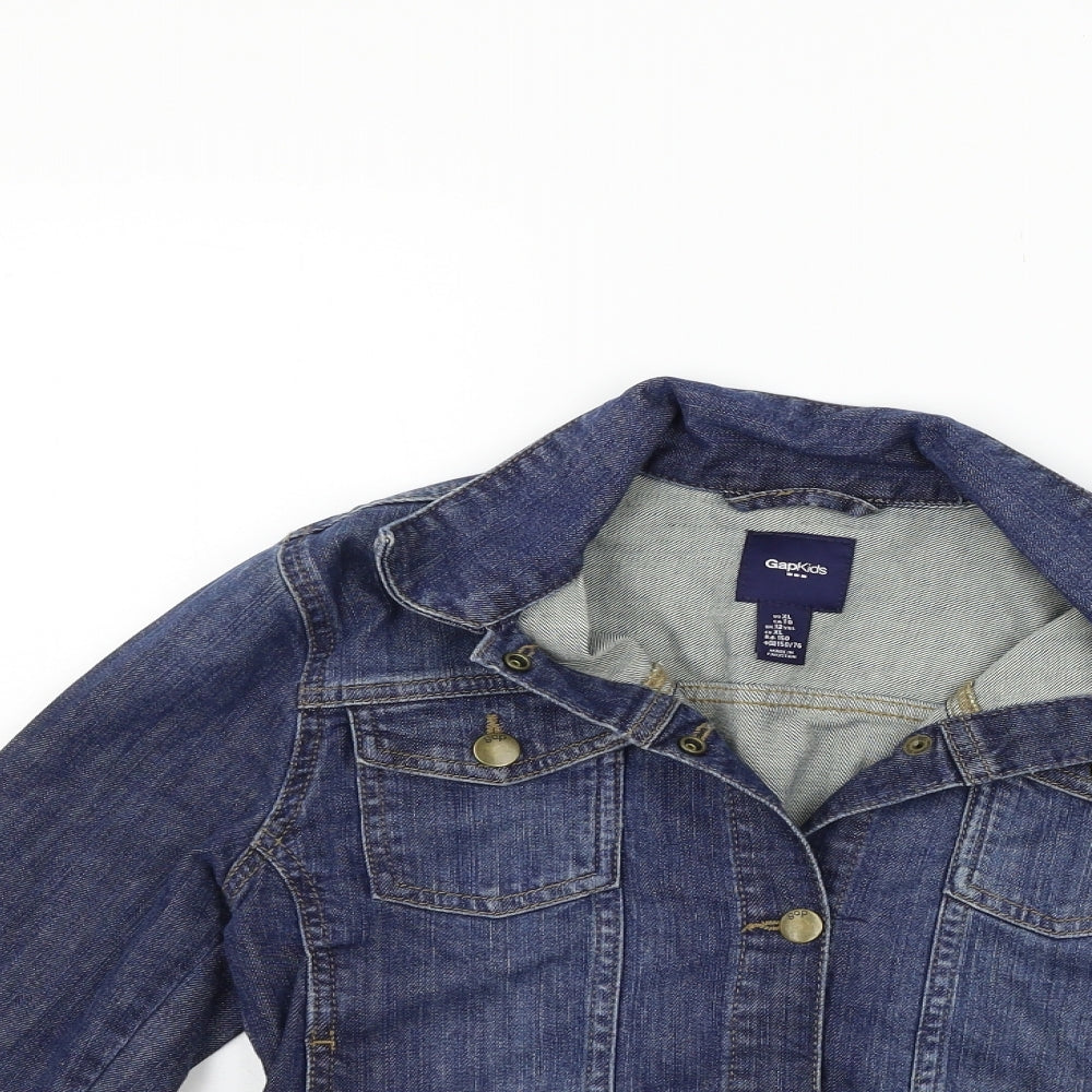 Close-up detail of Gap boys’ blue jacket coat, size XL