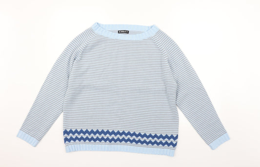 SHEILAY Womens Blue Geometric  Pullover Jumper Size S