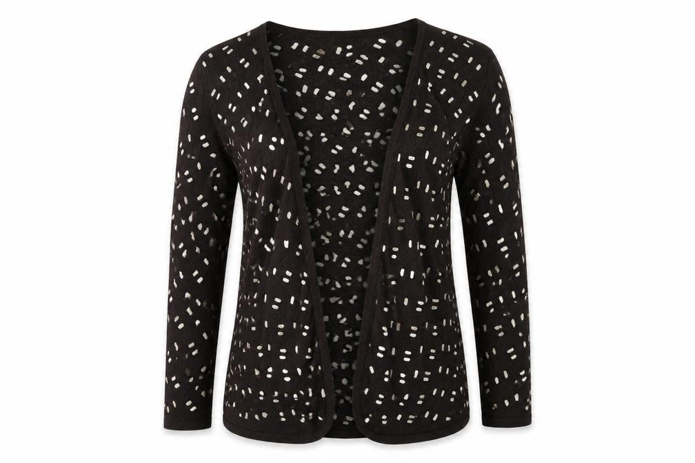 Front view of Kaliko women’s brown cardigan jumper, size UK 12