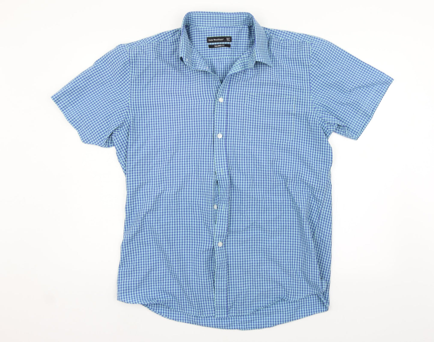 Mens UK Size 16.5 Cedar Wood State Blue  Button-Up Short Sleeve Casual Shirt