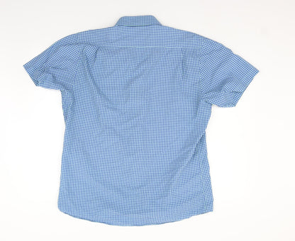 Mens UK Size 16.5 Cedar Wood State Blue  Button-Up Short Sleeve Casual Shirt