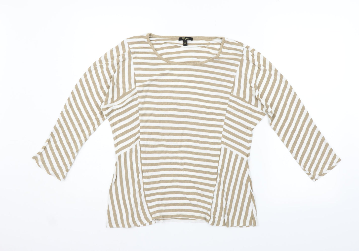 eypio Womens Beige Striped  Basic Polo Size L
