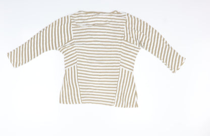 eypio Womens Beige Striped  Basic Polo Size L