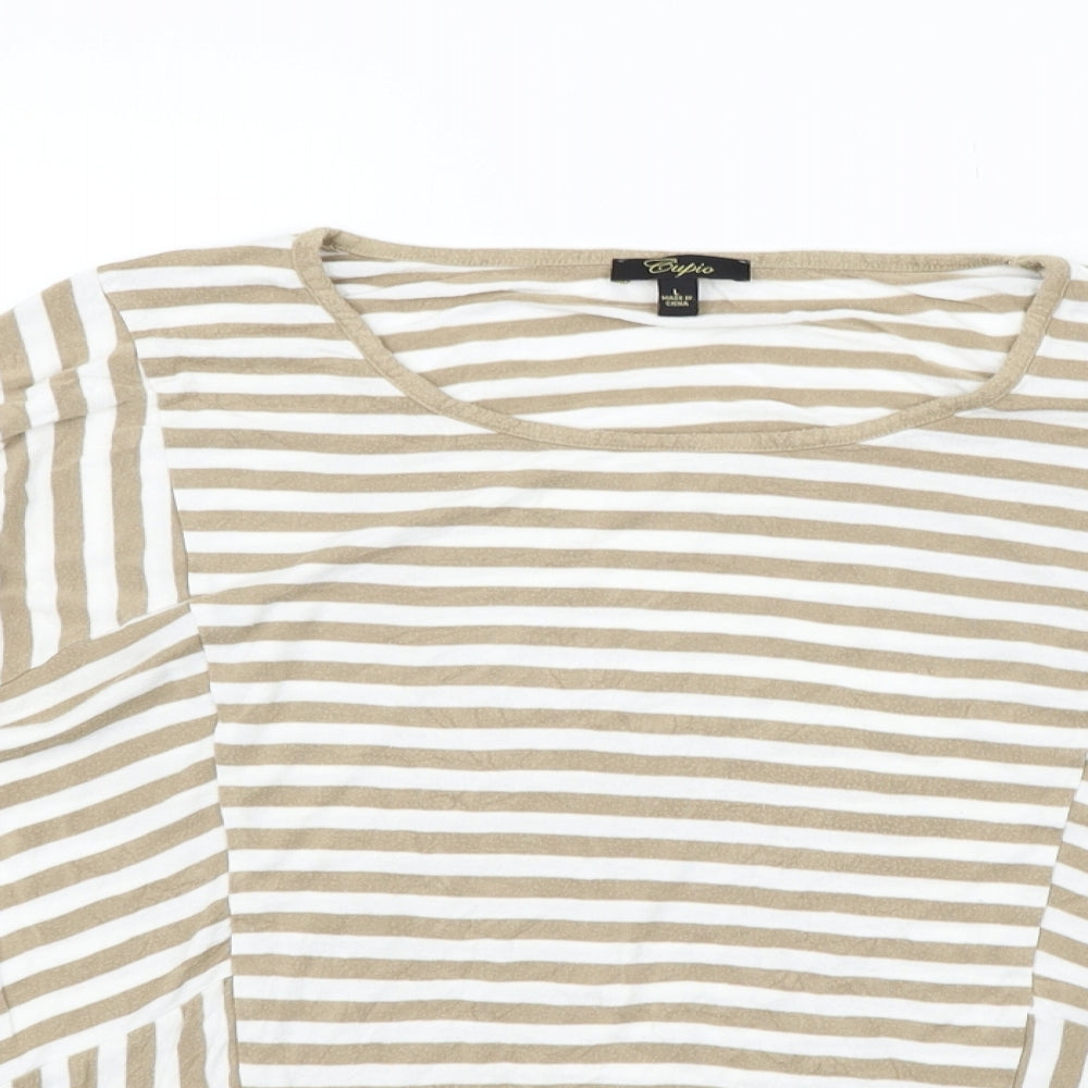 eypio Womens Beige Striped  Basic Polo Size L