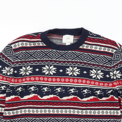 H&M Womens Blue Geometric  Pullover Jumper Size S