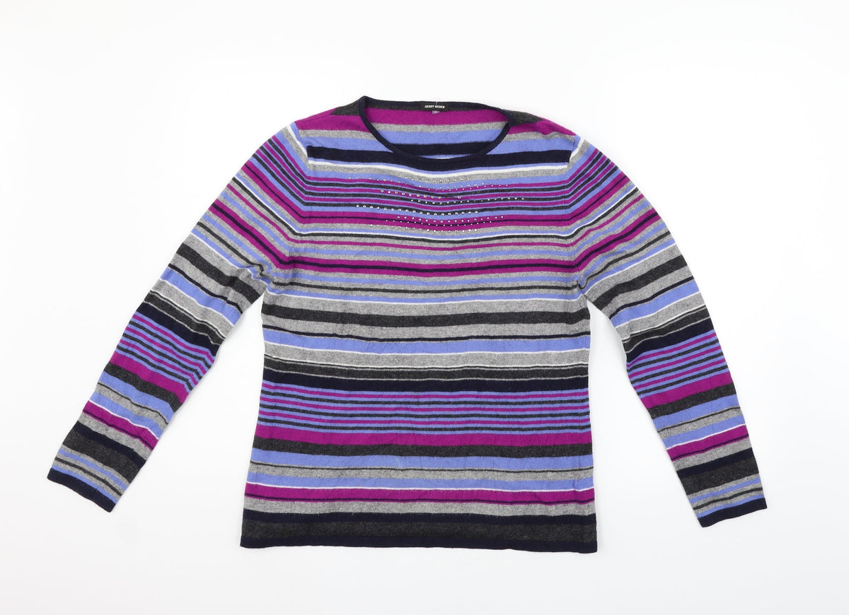 Gerry Weber Womens Blue Striped  Pullover Jumper Size M