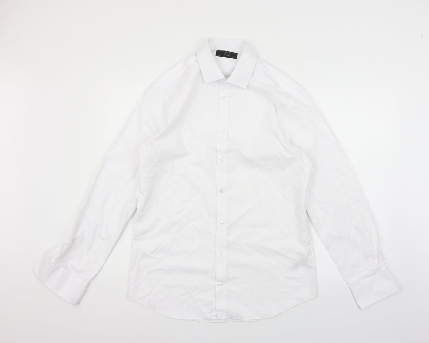 Mens UK Size 15.5 Marks and Spencer Silver  Button-Up Long Sleeve Casual Shirt