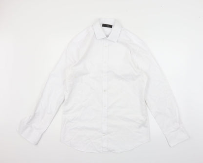 Mens UK Size 15.5 Marks and Spencer Silver  Button-Up Long Sleeve Casual Shirt