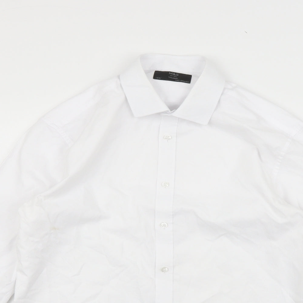 Mens UK Size 15.5 Marks and Spencer Silver  Button-Up Long Sleeve Casual Shirt