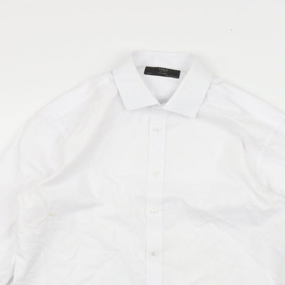 Mens UK Size 15.5 Marks and Spencer Silver  Button-Up Long Sleeve Casual Shirt