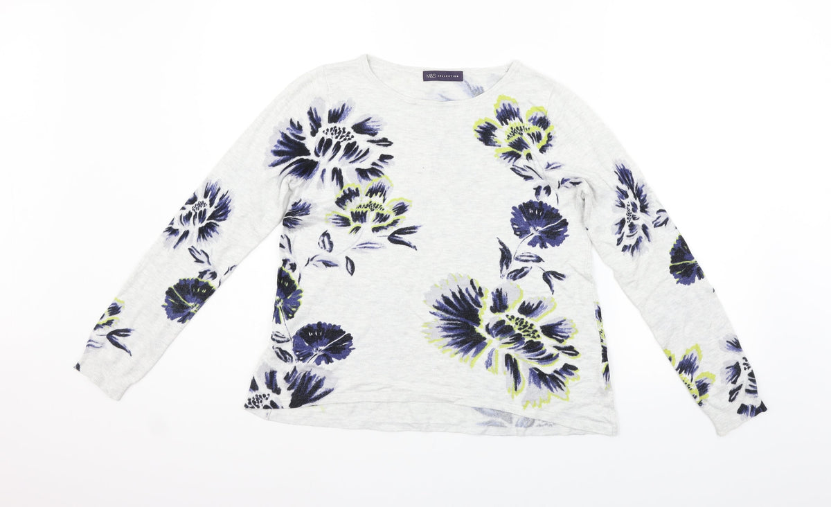 Marks & Spencer Womens Grey Floral  Pullover Jumper Size 8