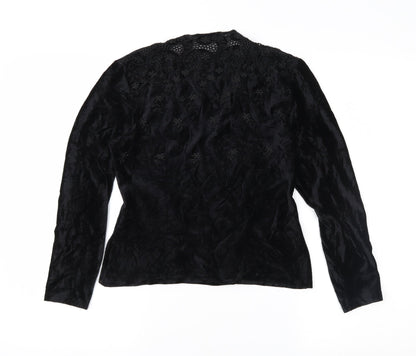 Moda Manuela Womens Black Floral Velour Basic Blouse Size 14