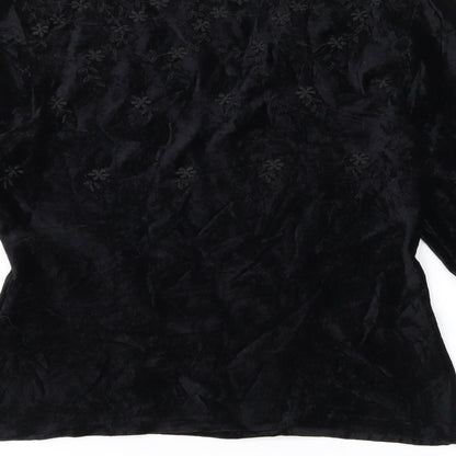Moda Manuela Womens Black Floral Velour Basic Blouse Size 14