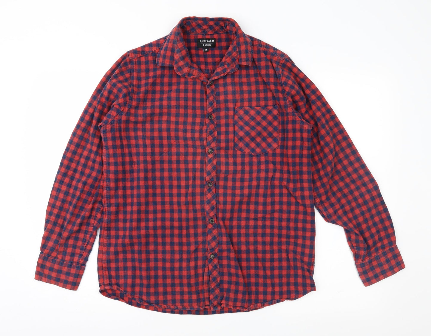 Mens UK Size M Greenwoods Red  Button-Up Long Sleeve Casual Shirt
