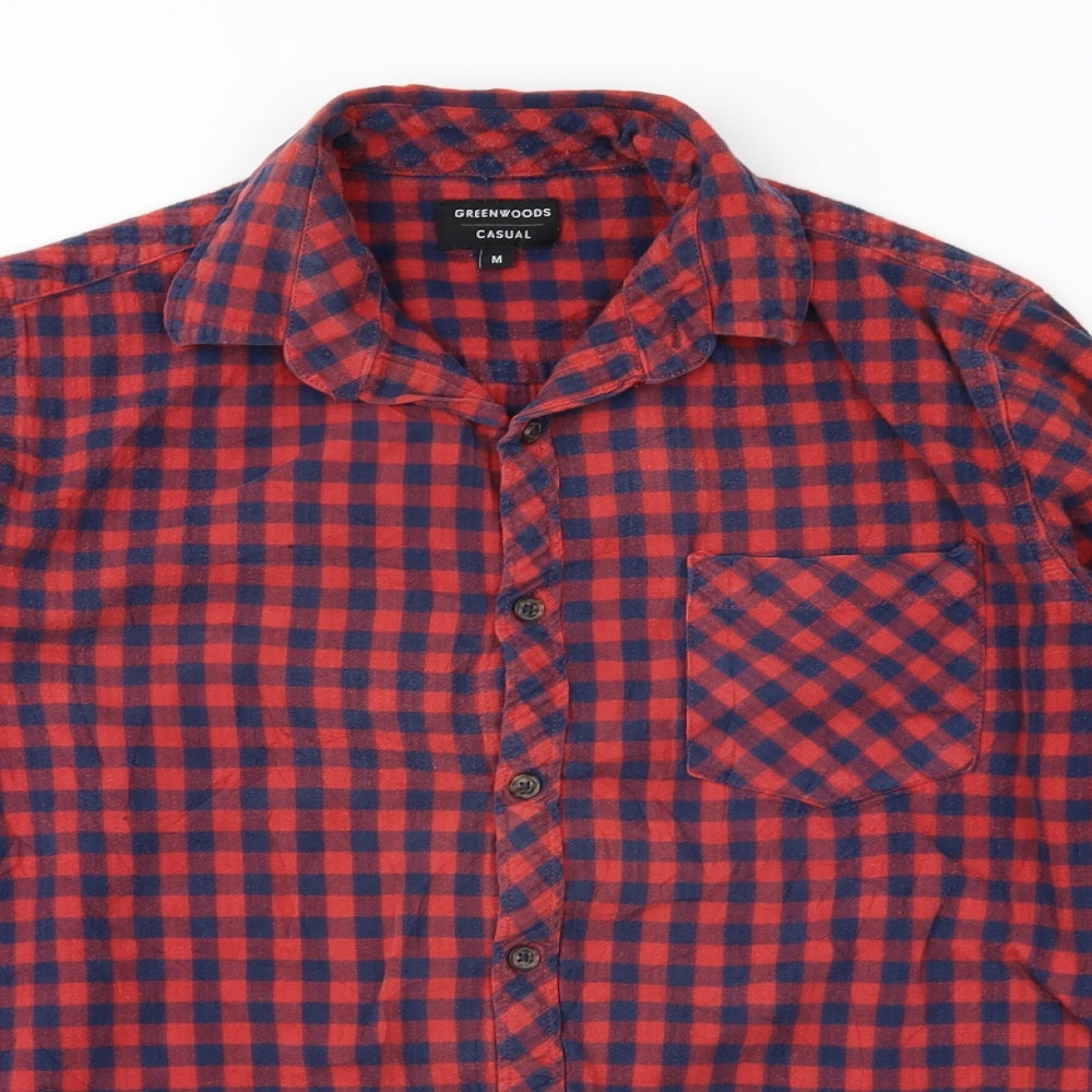 Mens UK Size M Greenwoods Red  Button-Up Long Sleeve Casual Shirt